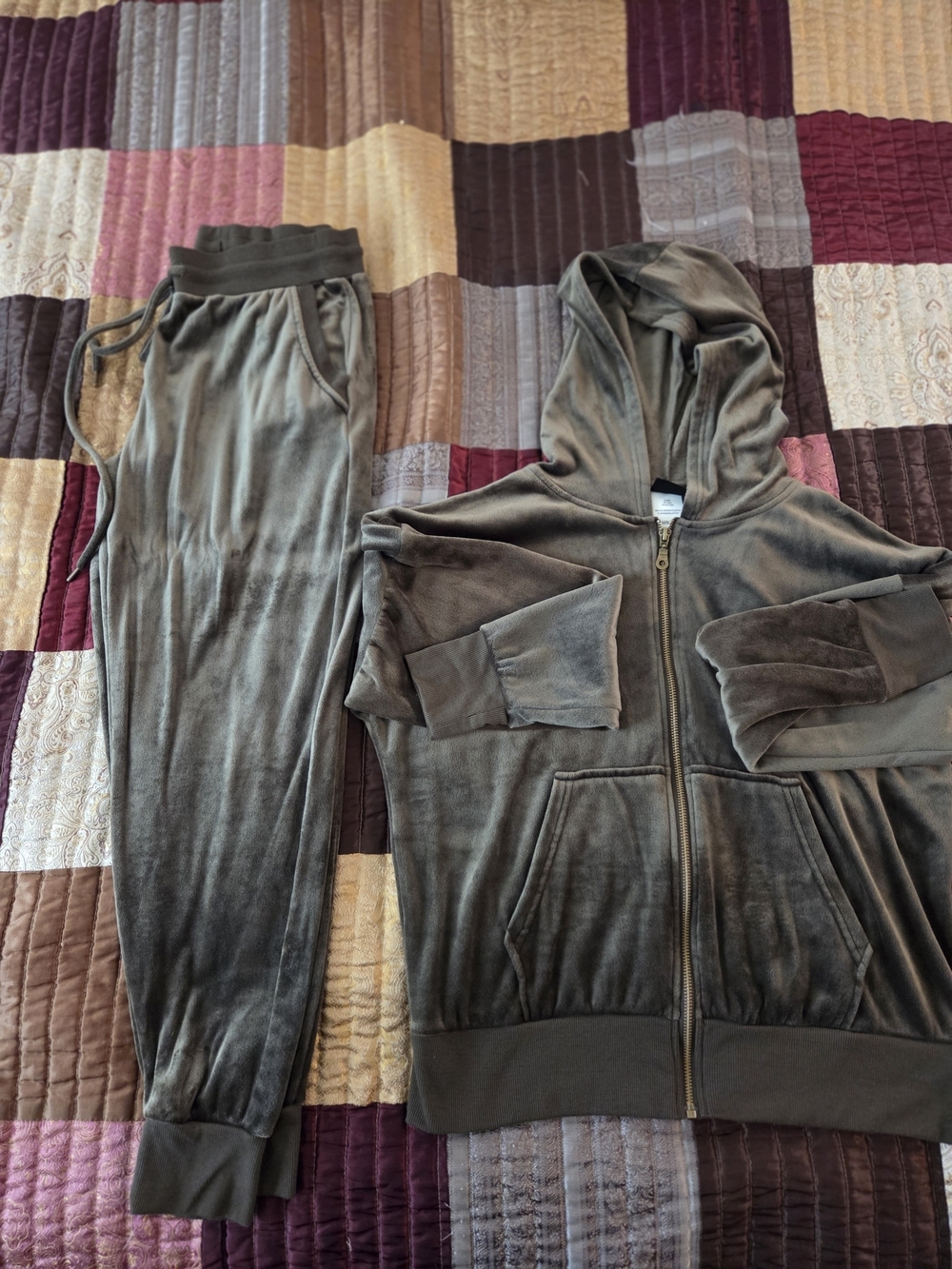 Felina Olive Green Velour Zip Hoodie & Jogger Set - Picture 2 of 5